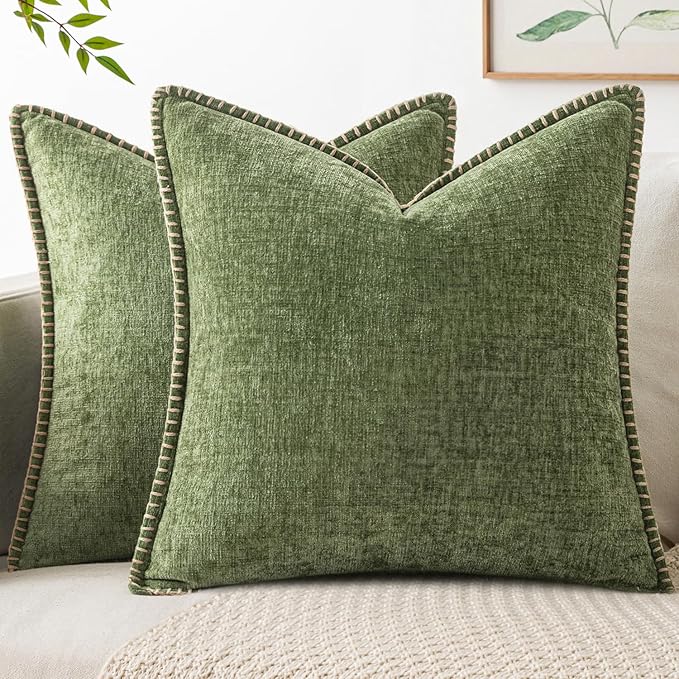 MIULEE Pack of 2 Couch Throw Pillow Covers 18x18 Inch Sage Green Farmhouse Decorative Pillow Covers with Stitched Edge Sof...
