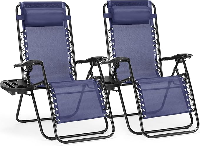 NEWBULIG Zero Gravity Chair Set of 2, Lounge Chair Folding Portable Adjustable Camping Reclining Chairs with Adjustable Po...