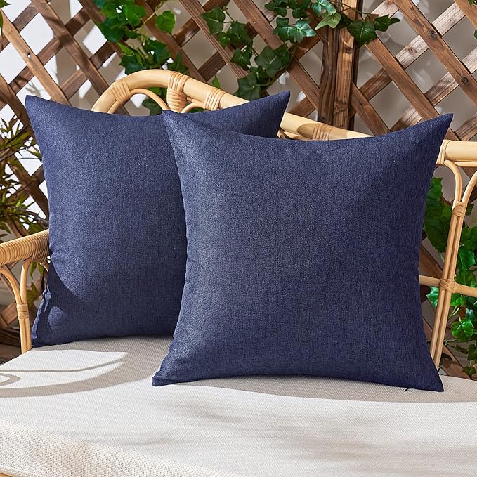 Woaboy Set of 2 Outdoor Waterproof Throw Pillow Covers Decorative Farmhouse Linen Pillowcases Solid Cushion Cases for Pati...