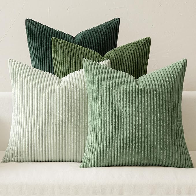 MIULEE Boho Farmhouse Sage Green Throw Pillow Covers 18x18 Inch Set of 4 Mordern Nordic Cushion Covers Soft Corduroy Sprin...