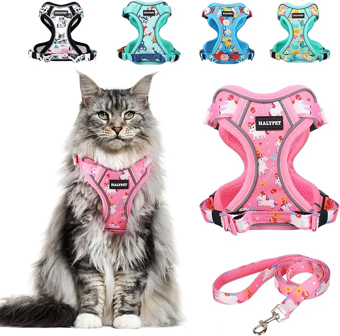 Halypet Cat Harness and Leash Set[MAX Safety 4th-Gen] Cute Escape Proof Vest Harness for Girl&Boy Cat Walking, Comfortable...