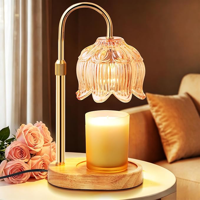 Flower Candle Warmer Lamp for Jar Candles with Timer & Dimmer, Adjustable Height Fits Large Jars up to 7.08" Tall, Flamele...
