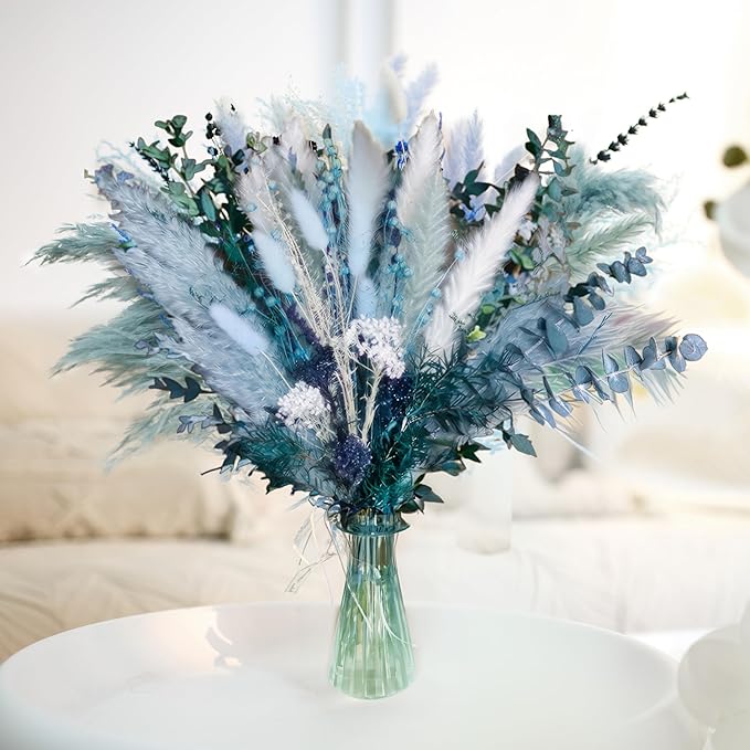 Pampas Grass Decor Dried Flowers with Blue Pampas Grass Boho Floral Arrangements for Home Office Wedding Centerpieces Rust...