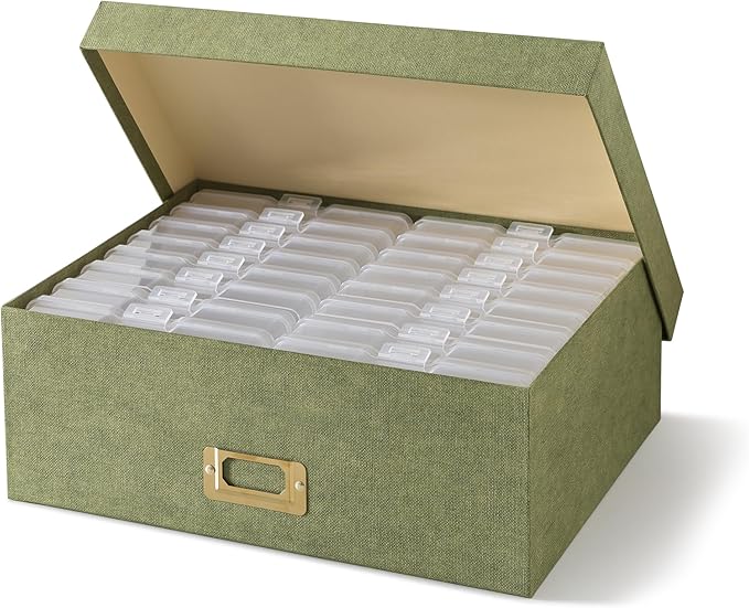 Soul & Lane Photo Storage Box with 16 Inner Cases for 4" x 6" Pictures, Picture Storage Box with Dividers and Label Holde...