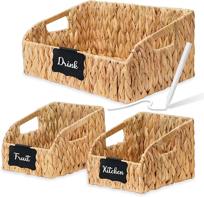 Stylave Pantry Baskets and Organizers, Large Wicker Baskets for Shelves, Handwoven Labeled Storage Basket for Organizing w...