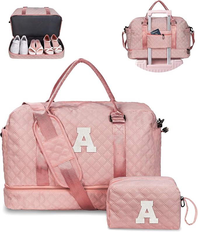 Vogewood Graduation Gift for Her Women Gift-Birthday Gifts, Initial Duffle Bags with Shoe Compartment, Girls Weekender Ba...