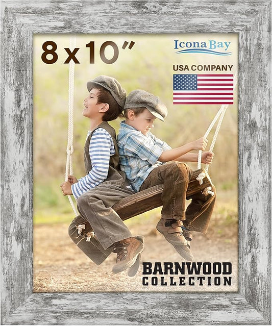 Icona Bay 8x10 Pony Gray Picture Frame, Country Rustic Style 8 x 10 Photo Frame, Table Top or Wall Mount, Barnwood Collection