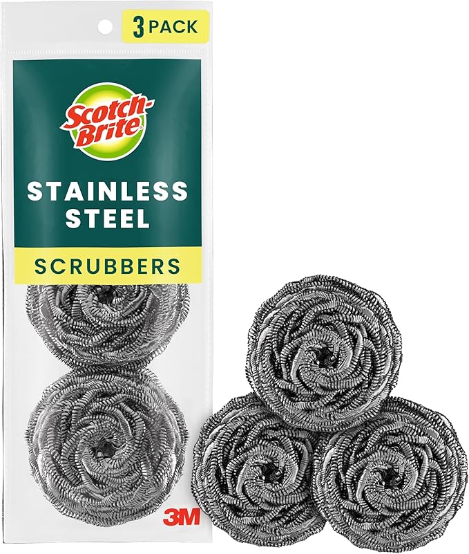 Scotch-Brite Stainless Steel Scrubbers, Scouring Pads for Cleaning Tough Baked-On Messes, Metal Scrubbers for Cleaning Dis...