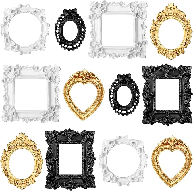 Remerry 12 Pcs Mini Frame, Vintage Resin Picture Antique DIY Manicure Jewelry Small Display Frames Photography Resin Photo...