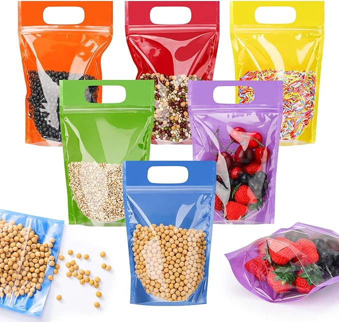 Sinload 60 Pcs Plastic Gift Bag Bulk 5.5 x 8.7 Inch Resealable Party Goodie Bag with Clear Window Color Favor Pouch with H...