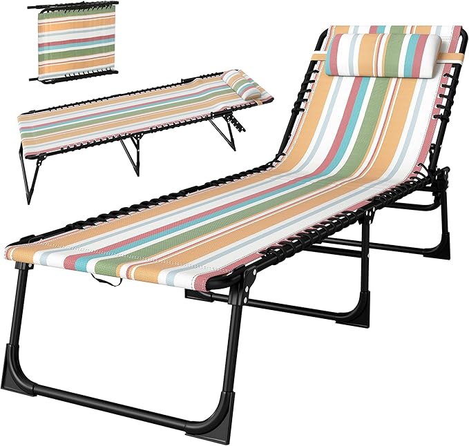 Outsunny Folding Chaise Lounge Chair, Patio Sun Tanning Chair, Outdoor Chaise Lounger with 4-Position Reclining Back, Brea...