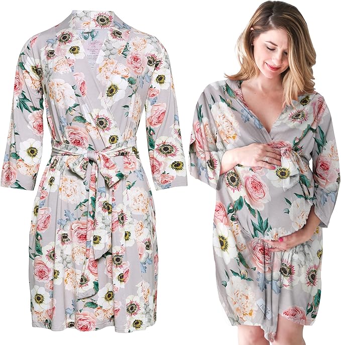 Posh Peanut Maternity Robe for Hospital Delivery - Soft Viscose from Bamboo Postpartum Robe for Women Nursing & Lounging