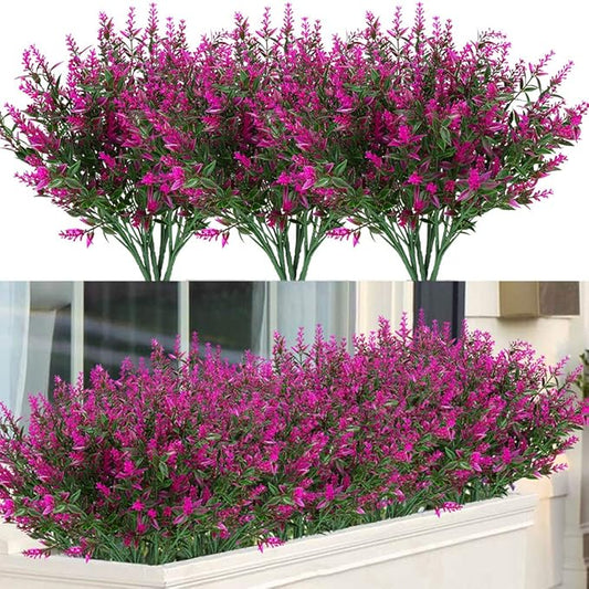 ArtBloom 16 Bundles Outdoor Artificial Lavender Fake UV Resistant No Fade Flowers Shrubs, Faux Plastic Greenery for Hangin...