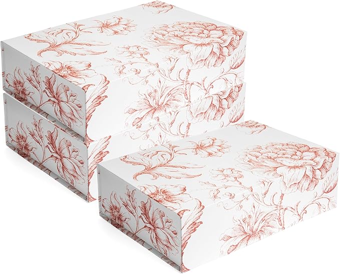 Sorarto Luxury Keepsake Gift Box 3-Pack | Pink Floral Decorative Boxes with Magnetic Lids for Presents, Wedding Memory Bo...