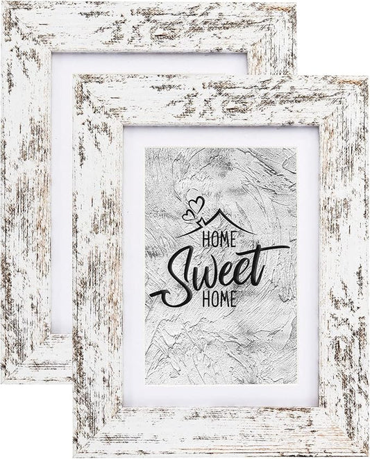 Califortree Rustic White 5x7 Picture Frame - Display Photos 4x6 with Mat or 5x7 Without Mat - Real Glass Frames for Wall a...