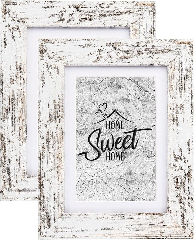 Califortree Rustic White 5x7 Picture Frame - Display Photos 4x6 with Mat or 5x7 Without Mat - Real Glass Frames for Wall a...