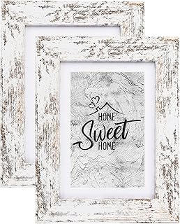 Califortree Rustic White 5x7 Picture Frame - Display Photos 4x6 with Mat or 5x7 Without Mat - Real Glass Frames for Wall a...