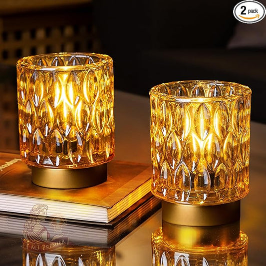 Battery Operated Table Lamps Timer, Mini Crystal Lamp for Area No Plug, Cordless Lamp with LED Bulb for Power Outage, Deco...