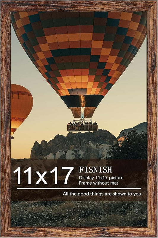 Fisnish 11x17 Picture Frame Brown, Classic Poster Frame for Horizontal or Vertical Wall Mounting, 1 Pack
