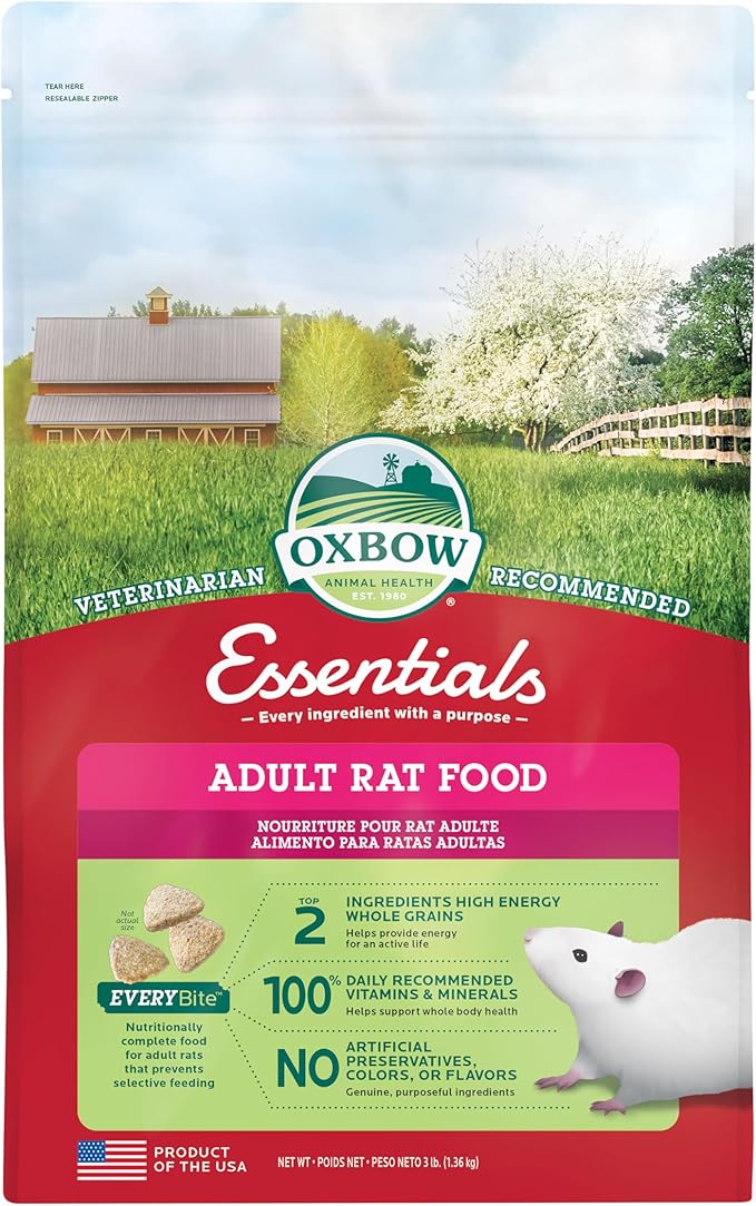 Oxbow Essentials Rat Food, Pet Food for Adult Rats, All-Natural Vitamin & Mineral Rich Formula, Veterinarian Recommended, ...