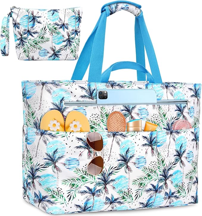 ZENTREON Extra Large Beach Bags for Women, Waterproof Beach Tote Bag with Zipper and Wet Pocket, Foldable Swim Pool Bag