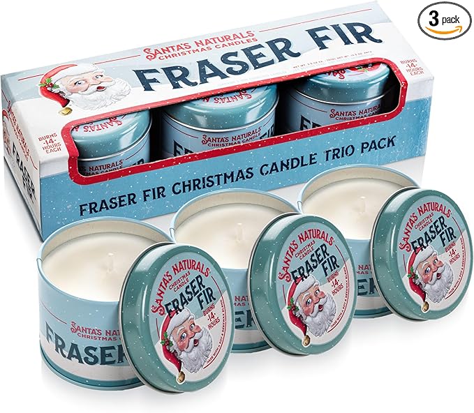 Santa's Naturals Fraser Fir Christmas Mini Candles Gift Set for Holidays, Fresh Cut Tree Scent, Soy & Beeswax Blend, 3.5 o...