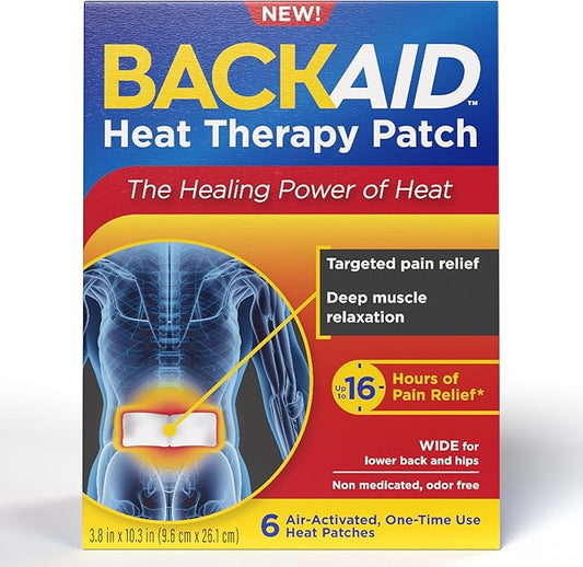 Backaid Heat Therapy Patch, Air-Activated Therapeutic Heat, Wide for Lower Back and Hip Pain Relief, 6 Count
