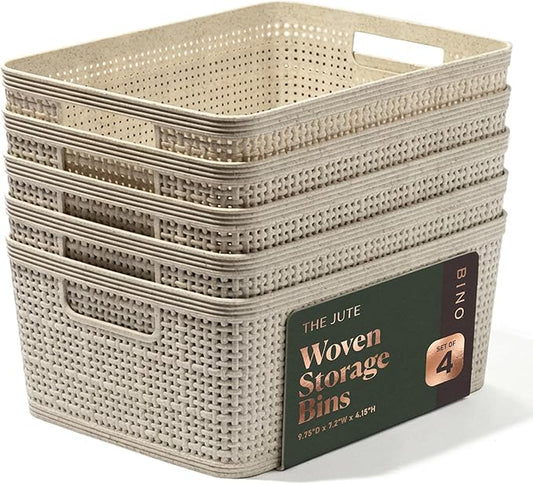 BINO | Woven Plastic Basket | Small (Natural), 5-Pack | THE JUTE COLLECTION | Home Organization, Space - Saving Storage, S...