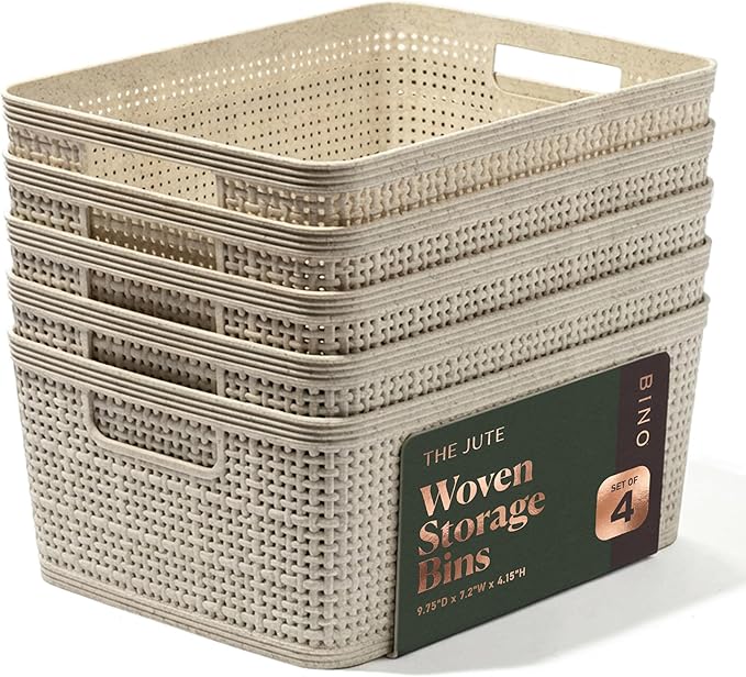 BINO | Woven Plastic Basket | Small (Natural), 5-Pack | THE JUTE COLLECTION | Home Organization, Space - Saving Storage, S...