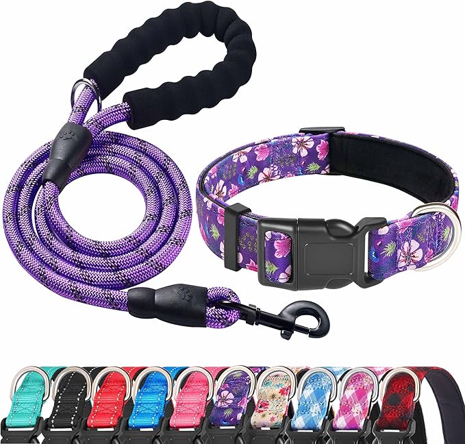 Ladoogo Reflective Dog Collar Padded with Soft Neoprene Breathable Adjustable Nylon Dog Collars for Small Medium Large Dog...