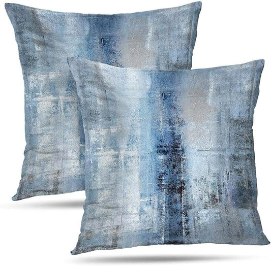 Alricc Blue and Grey Abstract Art Artwork Pillow Cover, Gallery Modern Decorative Throw Pillows Cushion Cover for Bedroom ...
