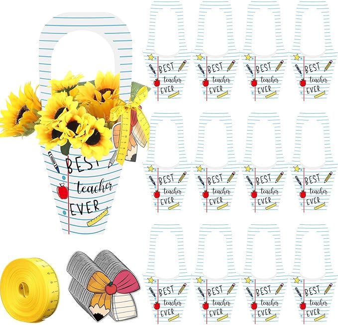 Gersoniel 24 Set Teachers' Day Gift Flower Bags Notebook Shaped Teacher Appreciation Gift Flower Bouquet Holder with Cards...