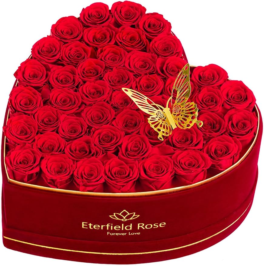 Eterfield 47 Forever Flowers in Heart Shape Box, Mothers Day Preserved Roses that Last Over a Year Preserved Flowers Birth...
