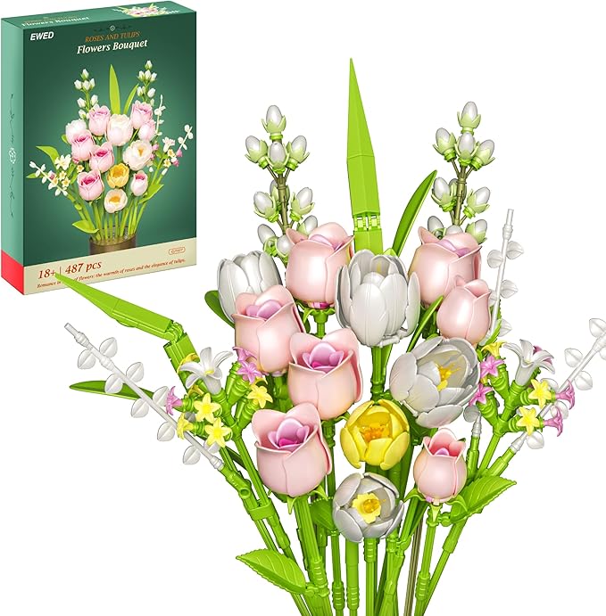 EWED Tulip Rose Flowers Building Sets, Gift for Mothers Day, Flower Bouquet Compatible with Lego Flowers Botanical Collect...