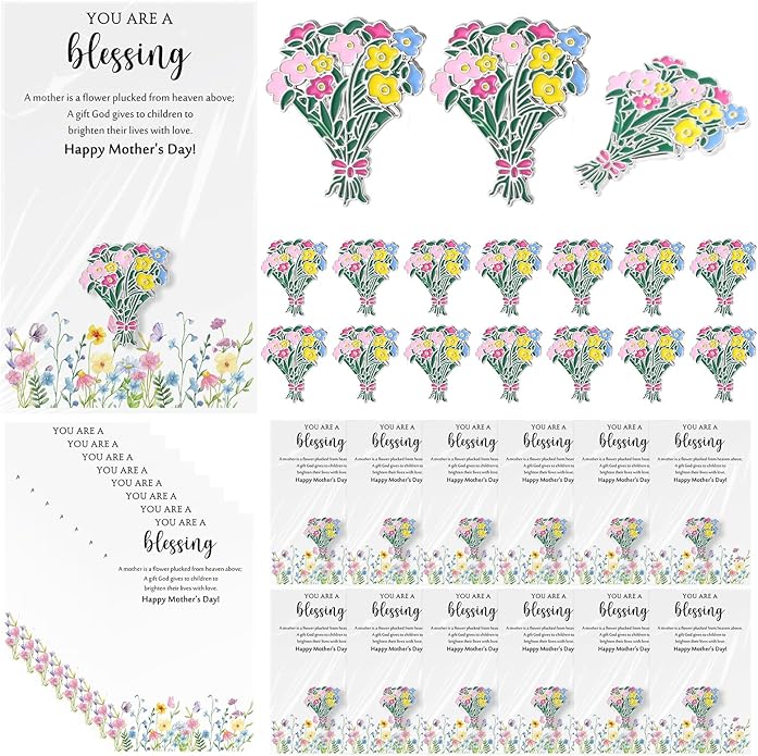 Liliaafar Flower Bouquet Enamel Pins Bulk, Mother's Day Gifts for Mom, Rose Bouquet Brooches with Appreciation Cards, Insp...