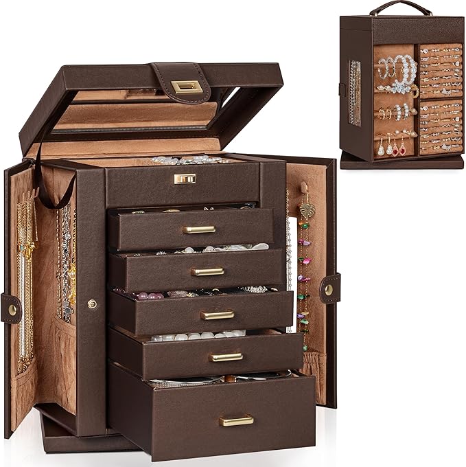 AKOZLIN 360° Rotating Jewelry Box 6-Tier Organizer Functional 360° Rotating Jewelry Storage Case for Women Girls Ring Neck...