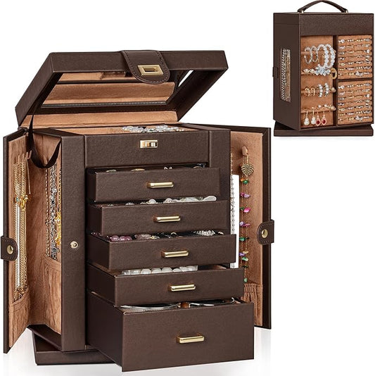 AKOZLIN 360° Rotating Jewelry Box 6-Tier Organizer Functional 360° Rotating Jewelry Storage Case for Women Girls Ring Neck...