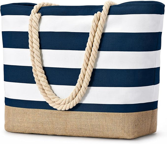 Becokan Beach Bags for Women Large Canvas Beach Tote Bag Beach Bags Waterproof Sandproof Swim Pool Bag Travel Essentials