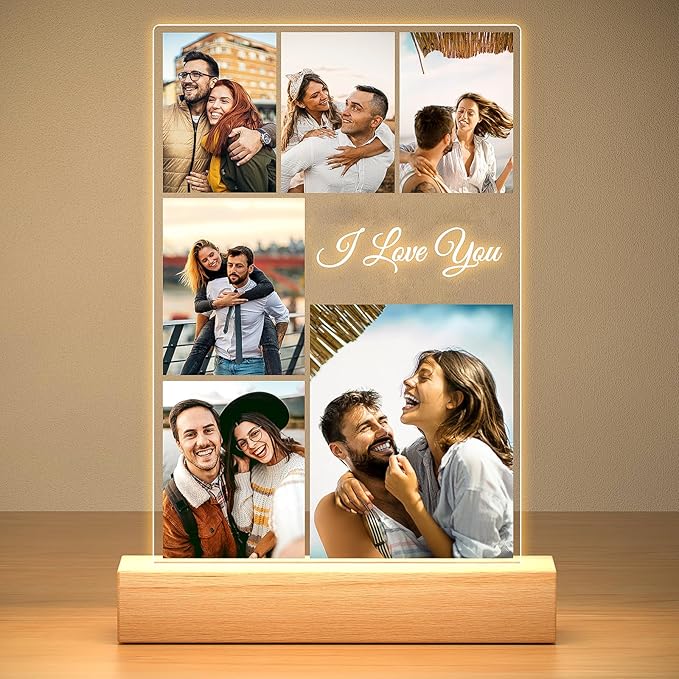 Custom Picture Frame with Photo, Personalized Photo Frame with Night Light, Customized Picture Frames, Personalized Annive...