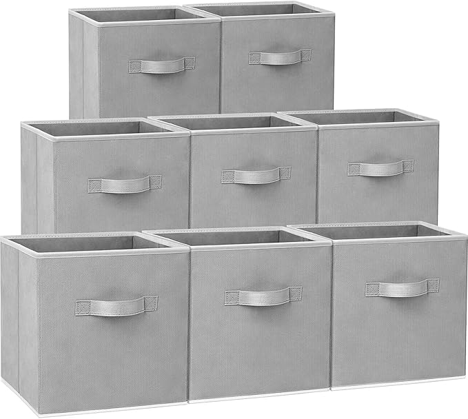 Criusia Storage Cubes - 11 Inch Heavy Duty Fabric Closet Bins for Shelves, Cube Organizer - 8 Pack Collapsible Decorative ...