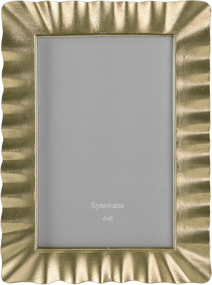 Synovana Antique Gold Picture Frame – 4x6 Vintage-Inspired Rippled Alloy Picture Frame, Golden Picture Frames for Wedding,...