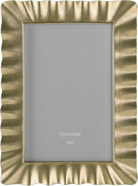 Synovana Antique Gold Picture Frame – 4x6 Vintage-Inspired Rippled Alloy Picture Frame, Golden Picture Frames for Wedding,...