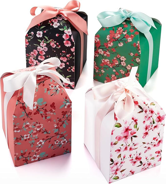 Floral Gift Boxes with Lids & Ribbons (20 Pack) 6” x 5” Decorative Printed Treat Boxes for Gift Giving, Cookie Tins, Mitha...