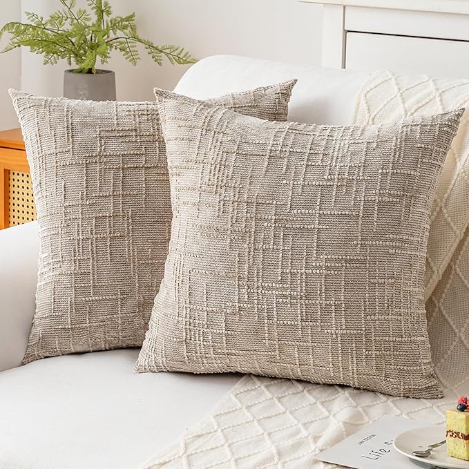 ZSkogur Decorative Throw Pillow Covers 18x18 Inch Set of 2, Soft Solid Farmhouse Chenille Couch Pillows, Spring Pillow Cov...