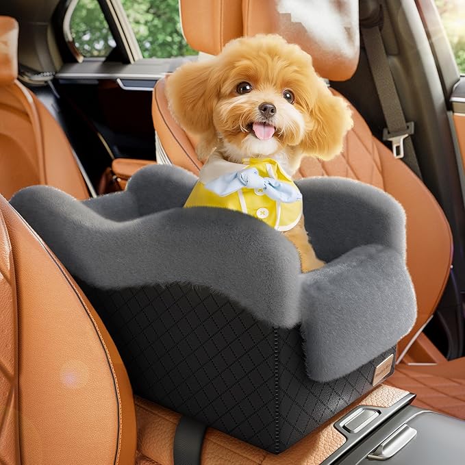 Mavora Max Portable Small Dog Seat for Car, Luxury Center Console Dog Car Seat Booster with Safety Tethers, Anti-Collapse ...