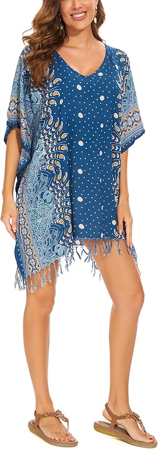 Beautybatik Women Plus Size Tunic Tops Boho Flora Printed Short Sleeve V Neck Shirt XL to 4X