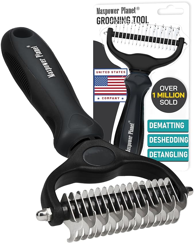 Maxpower Planet Hair Brush - Double Sided Shedding, Dematting Undercoat Rake for Dogs and Cats, Extra Wide Dog Grooming Br...