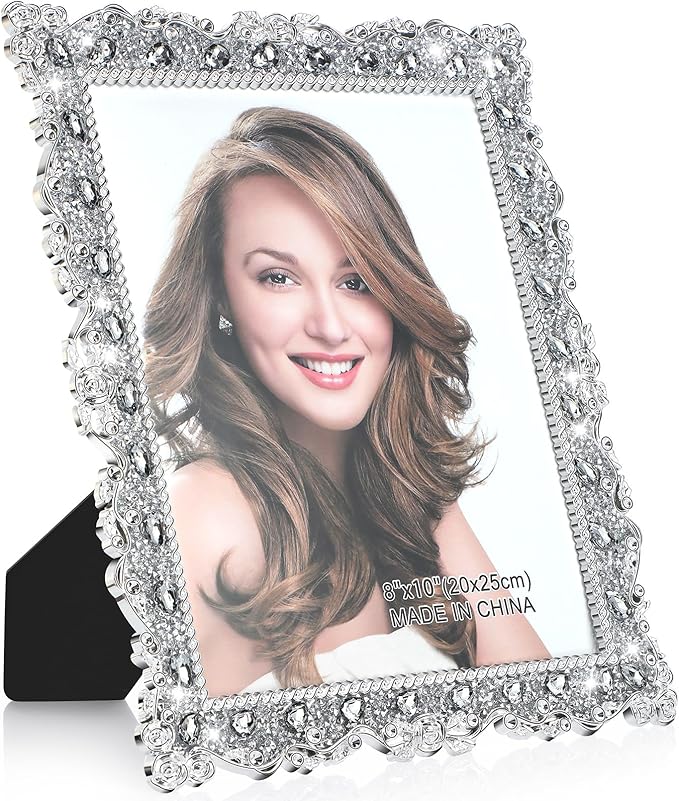 Yookeer 1 Pack 8 x 10 Inch Crystal Picture Frame Resin Wedding Photo Frame Jewel Picture with Rhinestones Photo Gift for W...