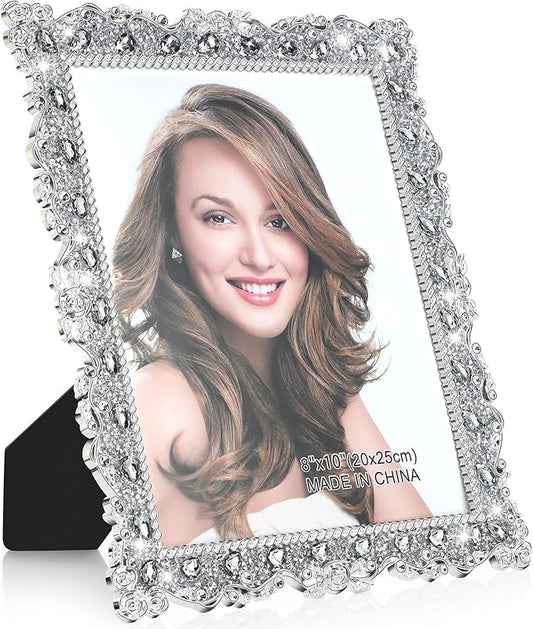 Yookeer 1 Pack 8 x 10 Inch Crystal Picture Frame Resin Wedding Photo Frame Jewel Picture with Rhinestones Photo Gift for W...