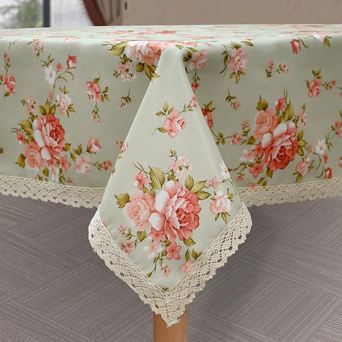 YEESSION Floral Print Square Tablecloth 38 x 38 Inch Stain Resistant and Waterproof Wine Table Cover for Kitchen Dining In...